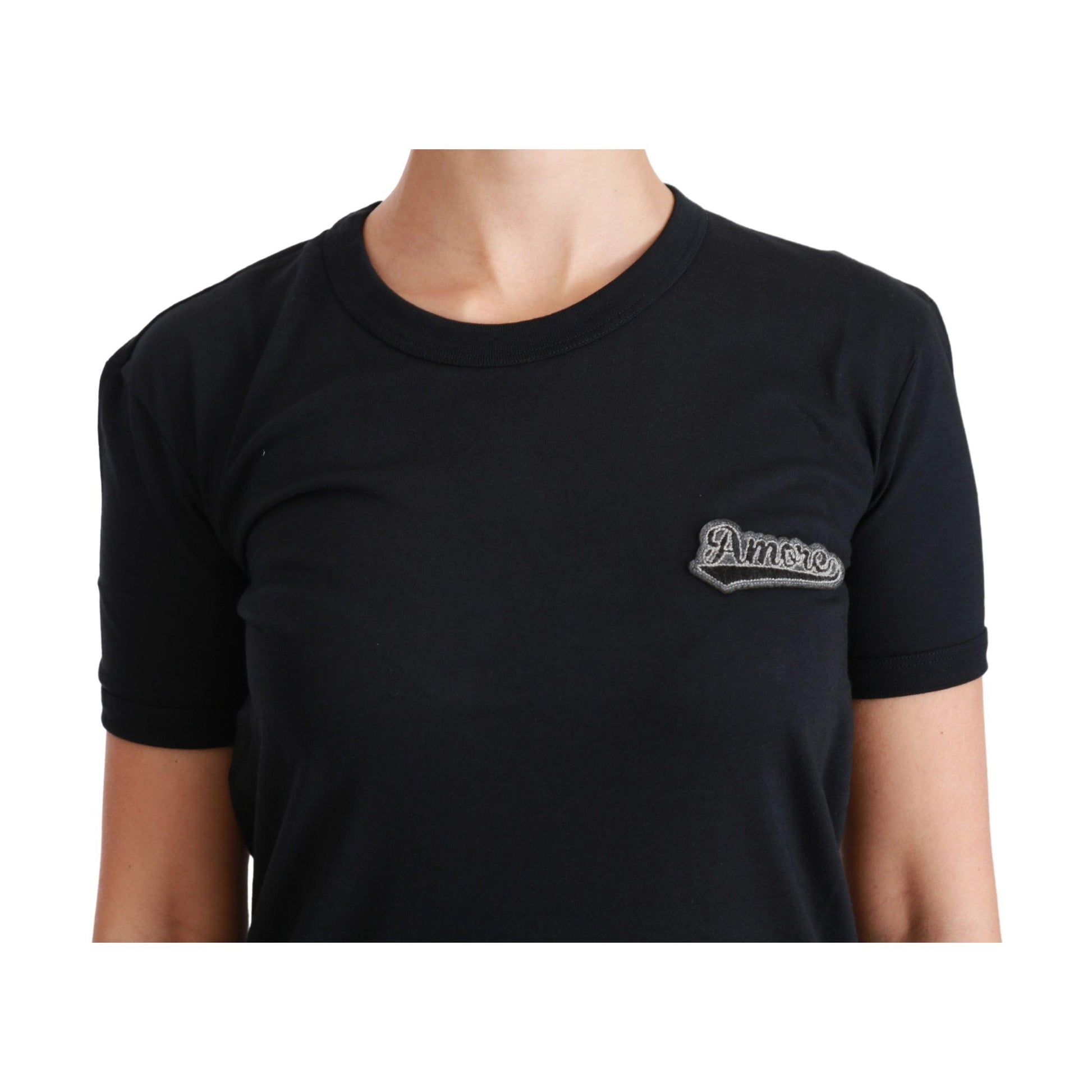 Dolce & Gabbana Blue Amore Patch Crewneck Cotton Top T-shirt