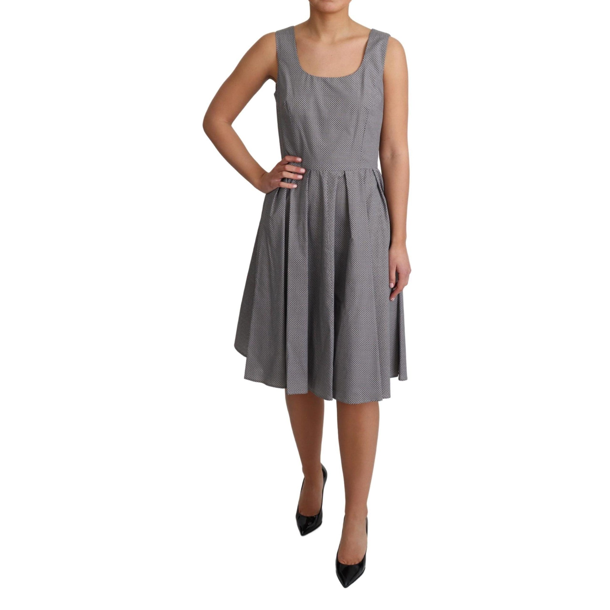 Dolce & Gabbana Blue Beige Geometric Cotton A-Line Dress