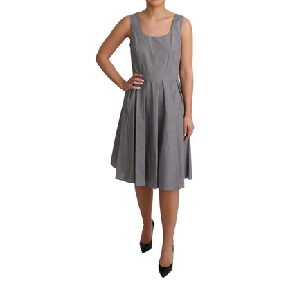 Dolce & Gabbana Blue Beige Geometric Cotton A-Line Dress