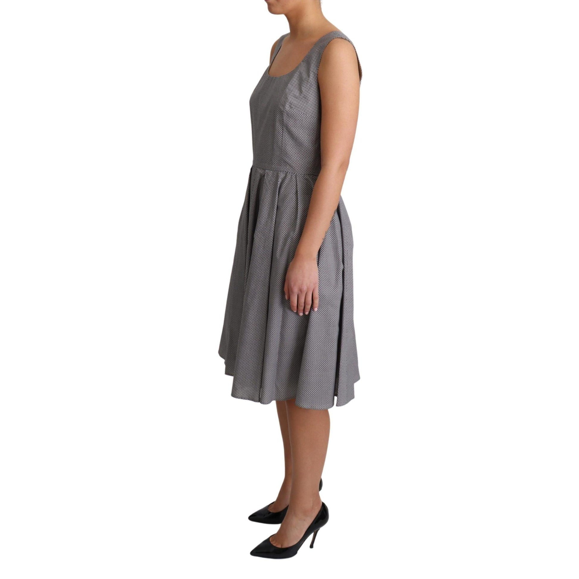 Dolce & Gabbana Blue Beige Geometric Cotton A-Line Dress
