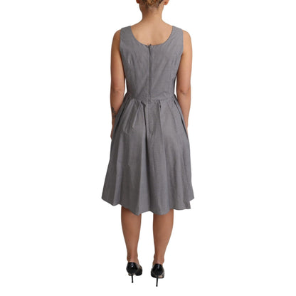 Dolce & Gabbana Blue Beige Geometric Cotton A-Line Dress