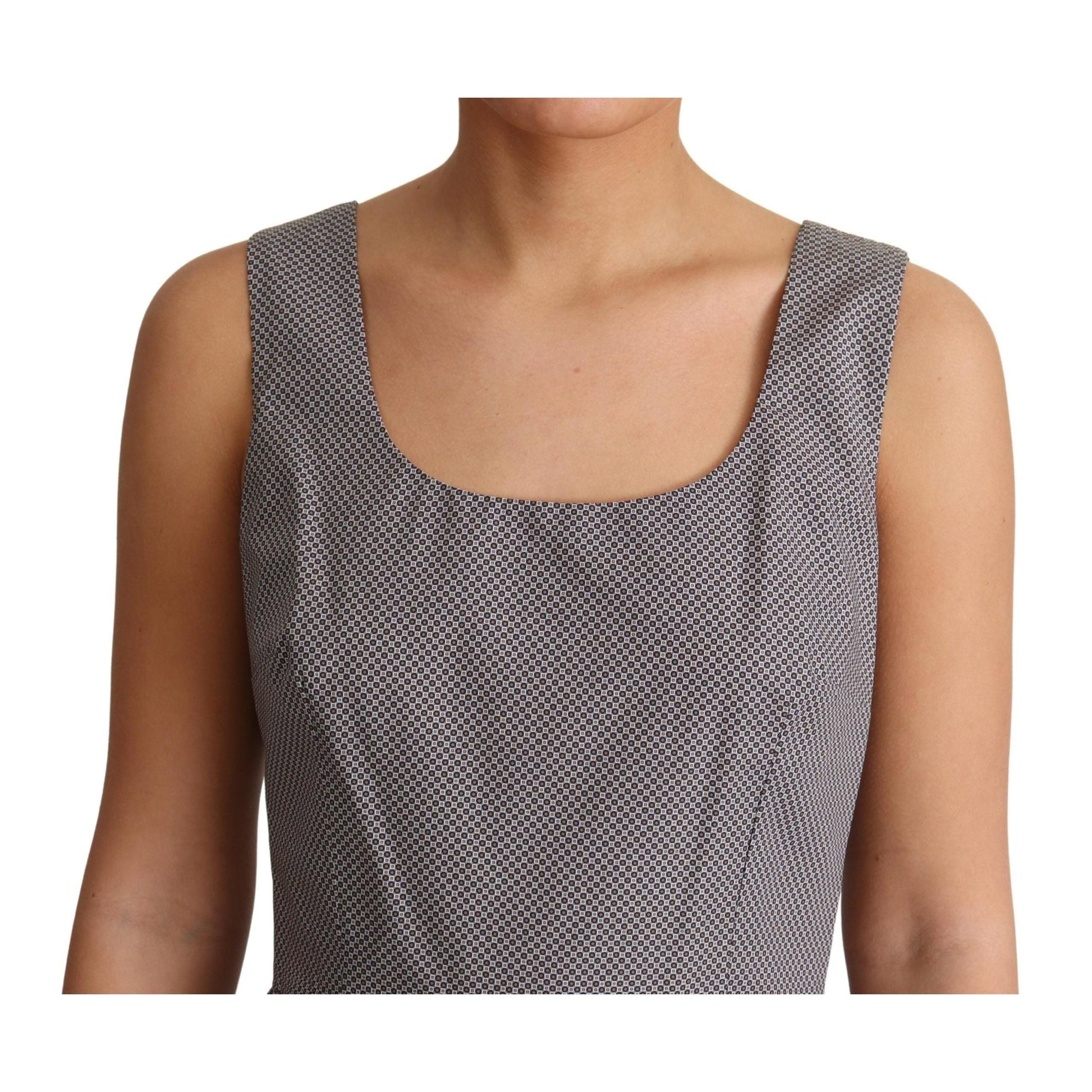 Dolce & Gabbana Blue Beige Geometric Cotton A-Line Dress