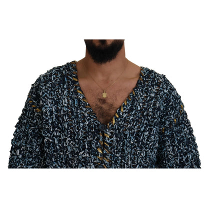Dolce & Gabbana Blue Button Cardigan Fatto A Mano Sweater