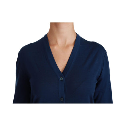 Dolce & Gabbana Blue Button Cardigan Virgin Wool Sweater