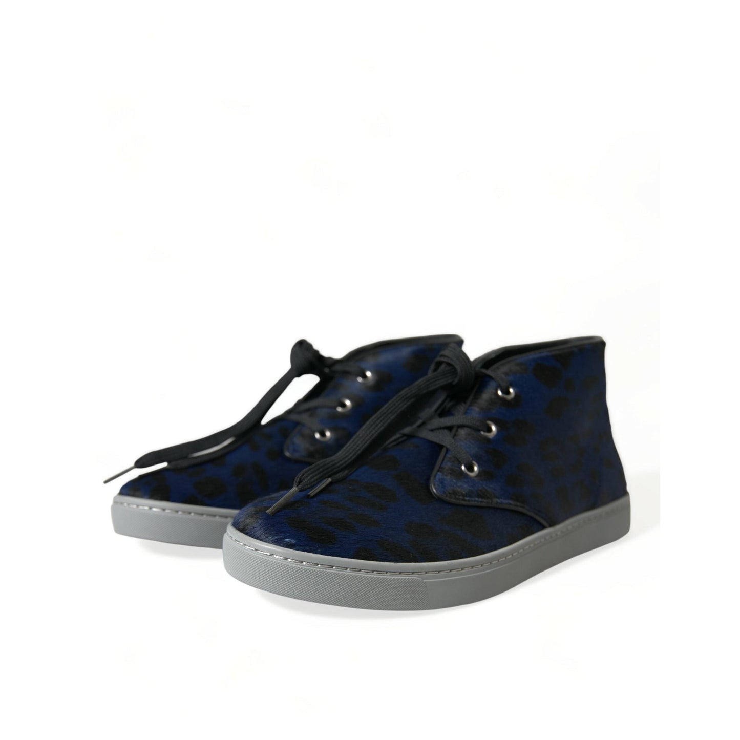 Dolce & Gabbana Blue Calfskin Leopard Mid Top Sneakers Shoes