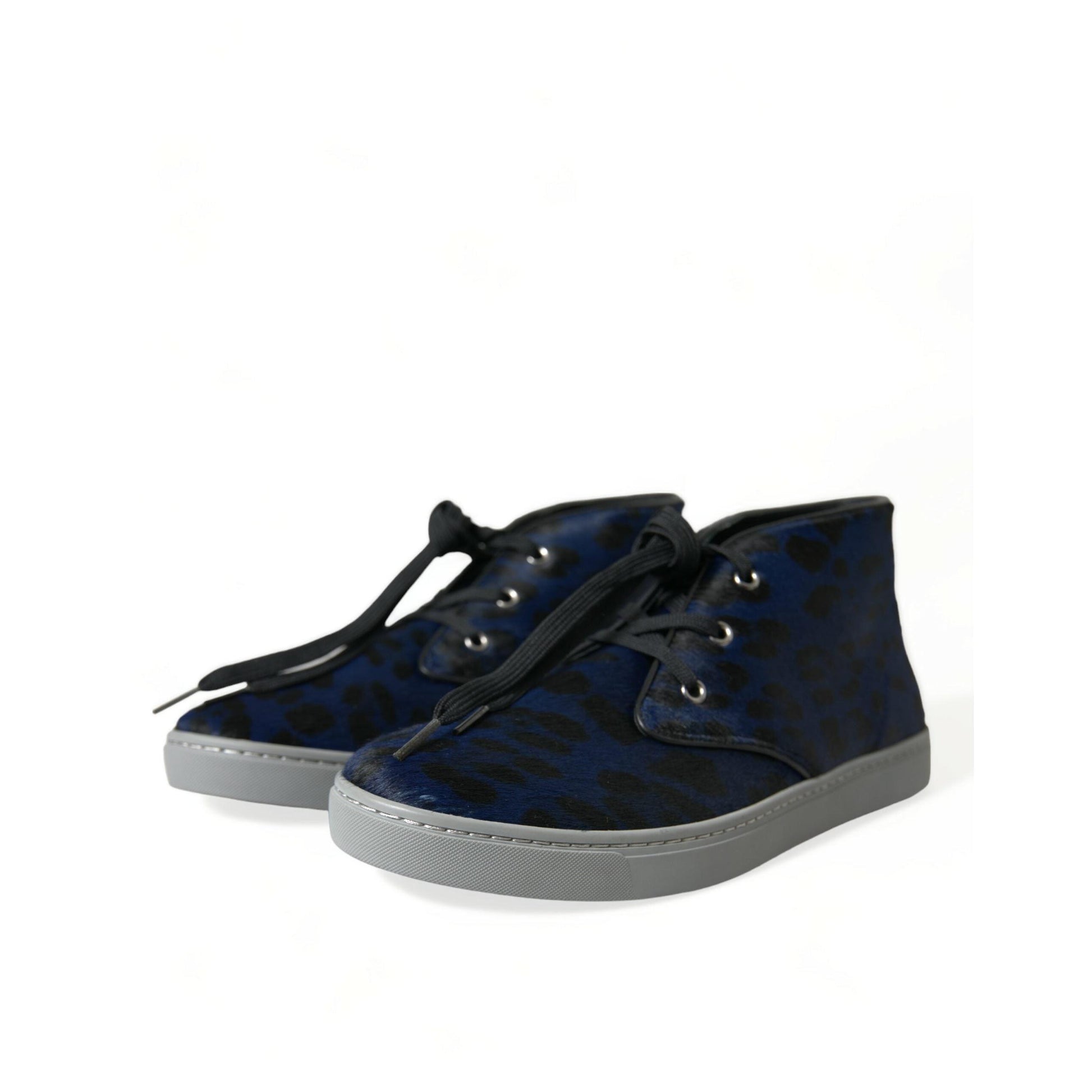 Dolce & Gabbana Blue Calfskin Leopard Mid Top Sneakers Shoes