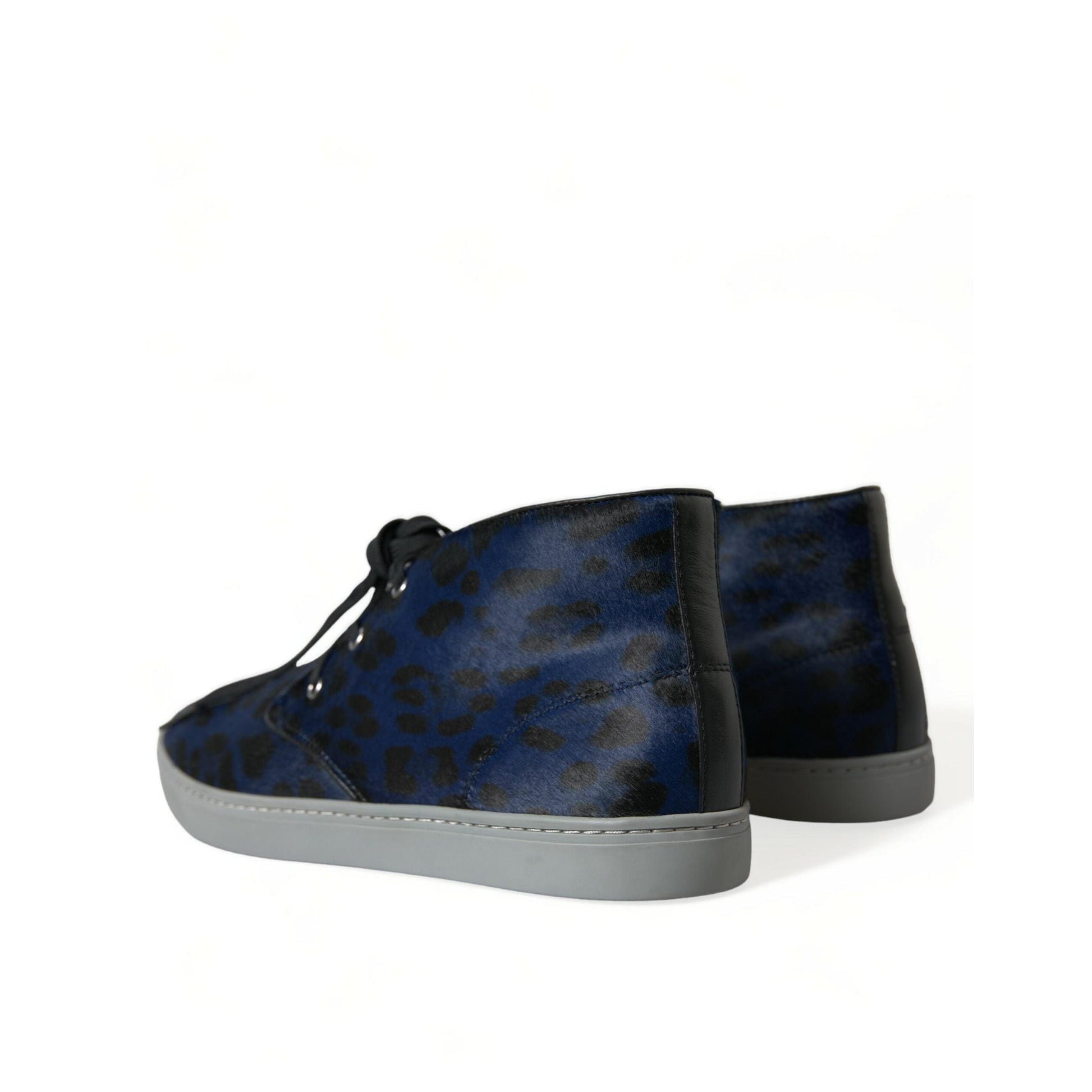 Dolce & Gabbana Blue Calfskin Leopard Mid Top Sneakers Shoes