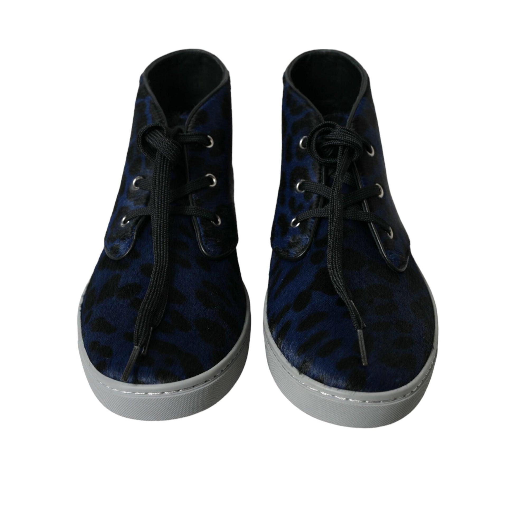 Dolce & Gabbana Blue Calfskin Leopard Mid Top Sneakers Shoes