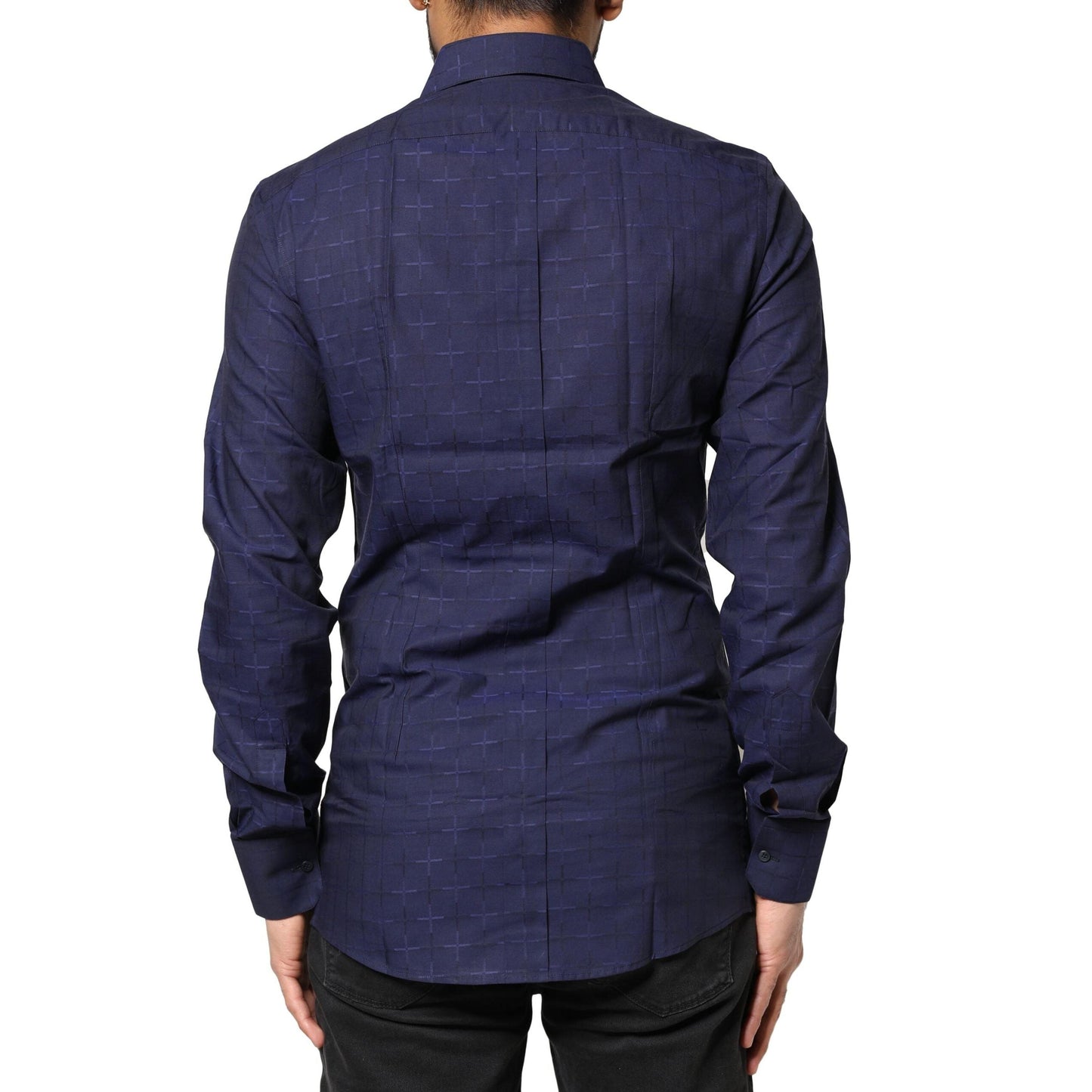 Dolce & Gabbana Blue Check Tartan GOLD Formal Dress Shirt