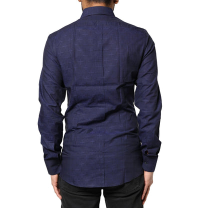 Dolce & Gabbana Blue Check Tartan GOLD Formal Dress Shirt