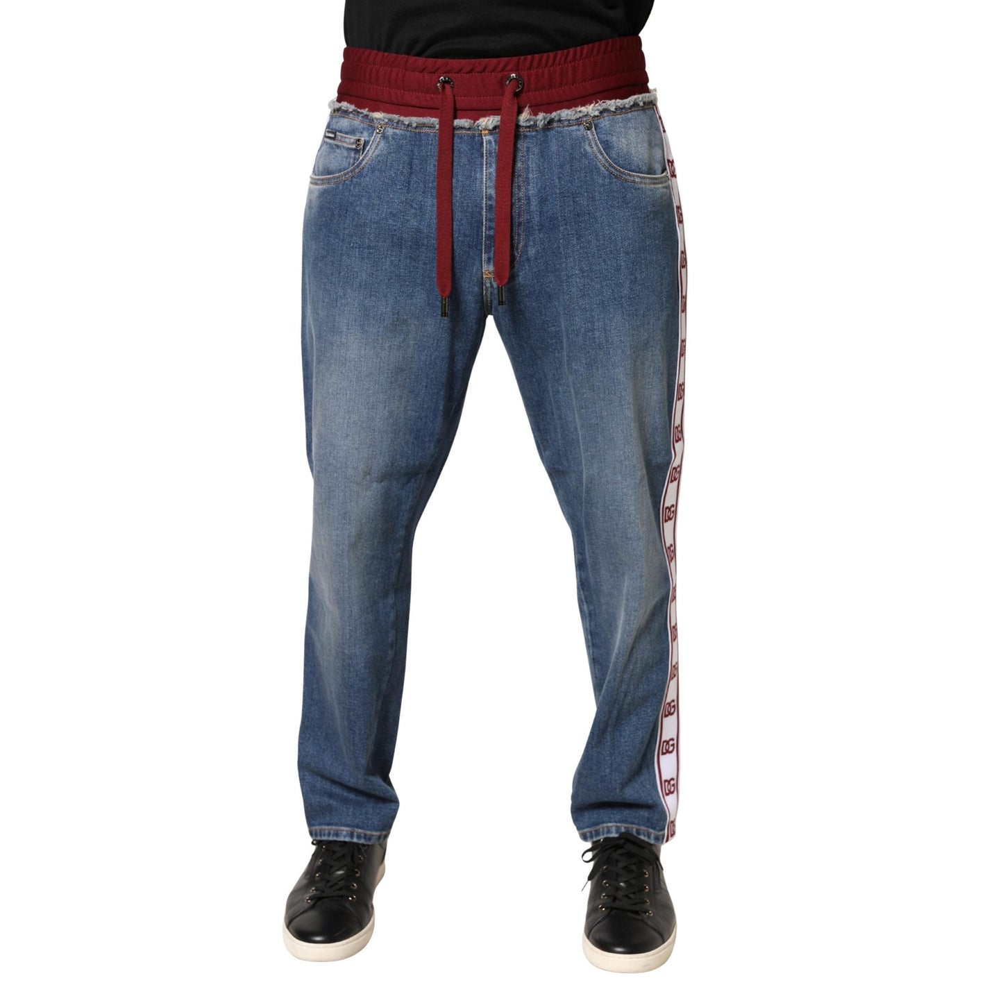Dolce & Gabbana Blue Cotton Drawstring Straight Denim Jeans