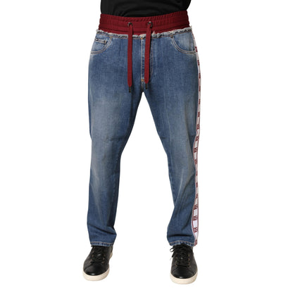 Dolce & Gabbana Blue Cotton Drawstring Straight Denim Jeans