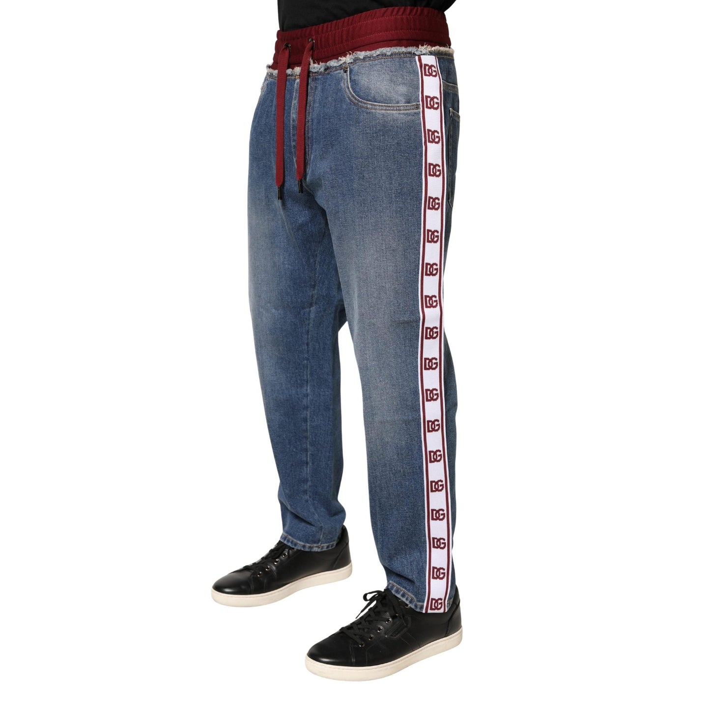 Dolce & Gabbana Blue Cotton Drawstring Straight Denim Jeans