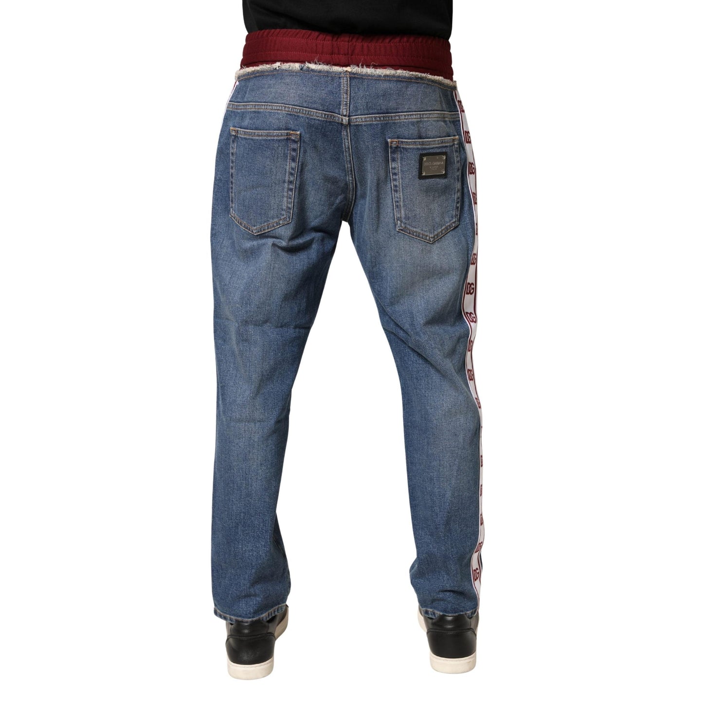 Dolce & Gabbana Blue Cotton Drawstring Straight Denim Jeans