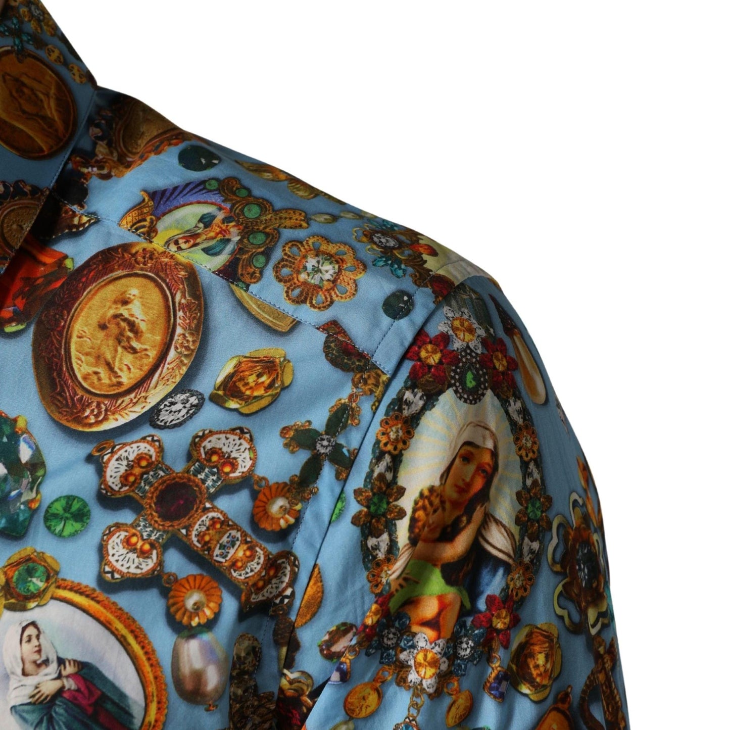 Dolce & Gabbana Blue Cotton Jewel Print Button Down GOLD Shirt