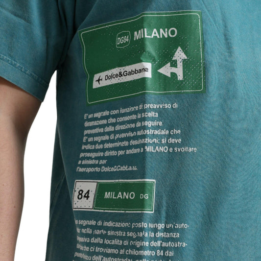 Dolce & Gabbana Blue Cotton Milano Street Round Neck T-shirt