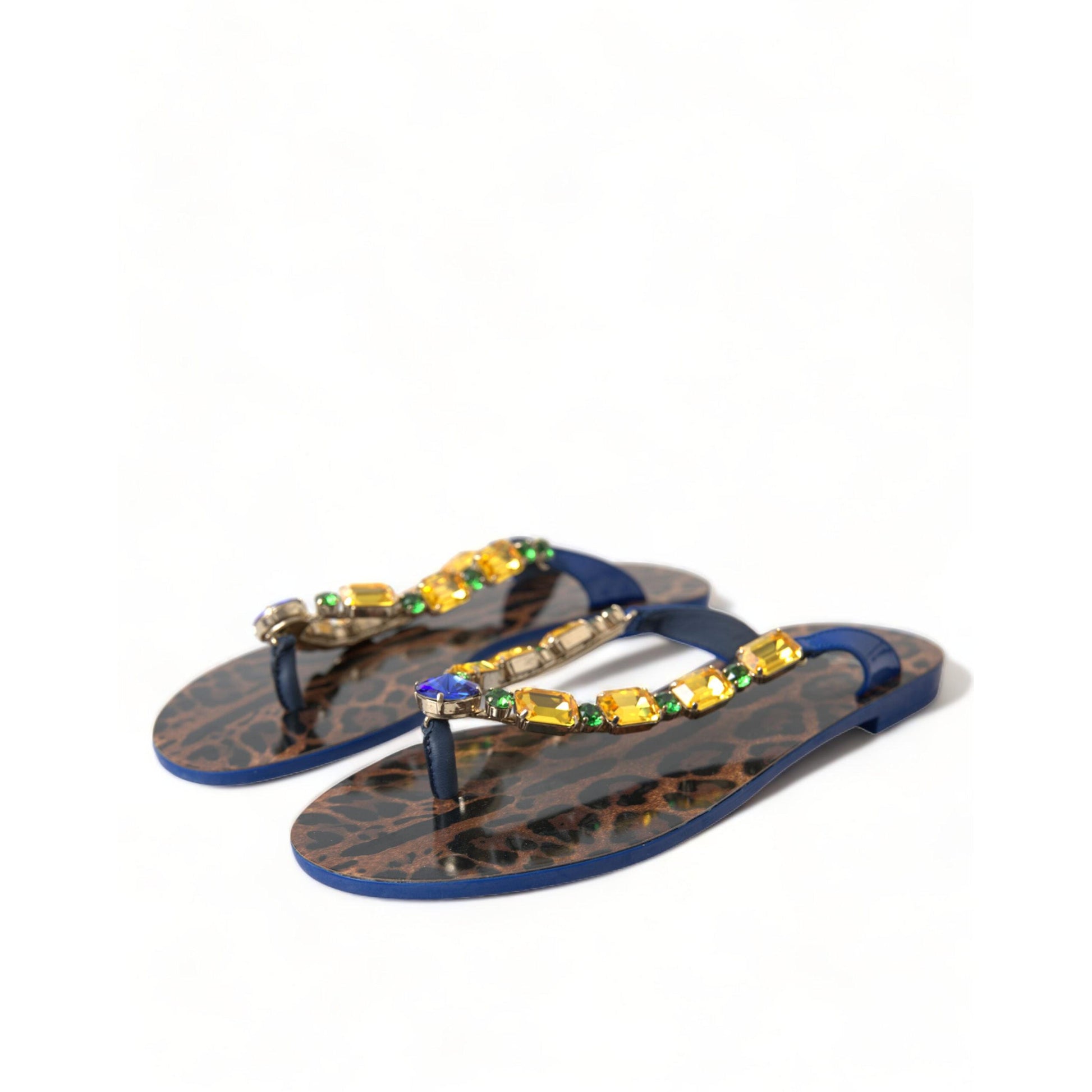 Dolce & Gabbana Blue Crystals Flats Sandals Beachwear Shoes