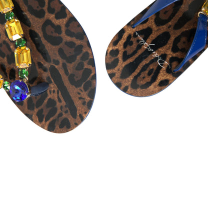 Dolce & Gabbana Blue Crystals Flats Sandals Beachwear Shoes