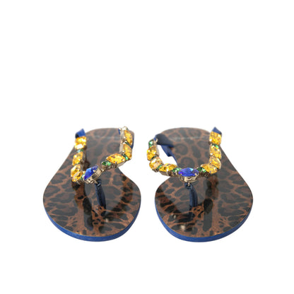 Dolce & Gabbana Blue Crystals Flats Sandals Beachwear Shoes