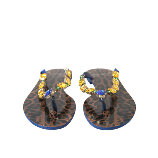 Dolce & Gabbana Blue Crystals Flats Sandals Beachwear Shoes