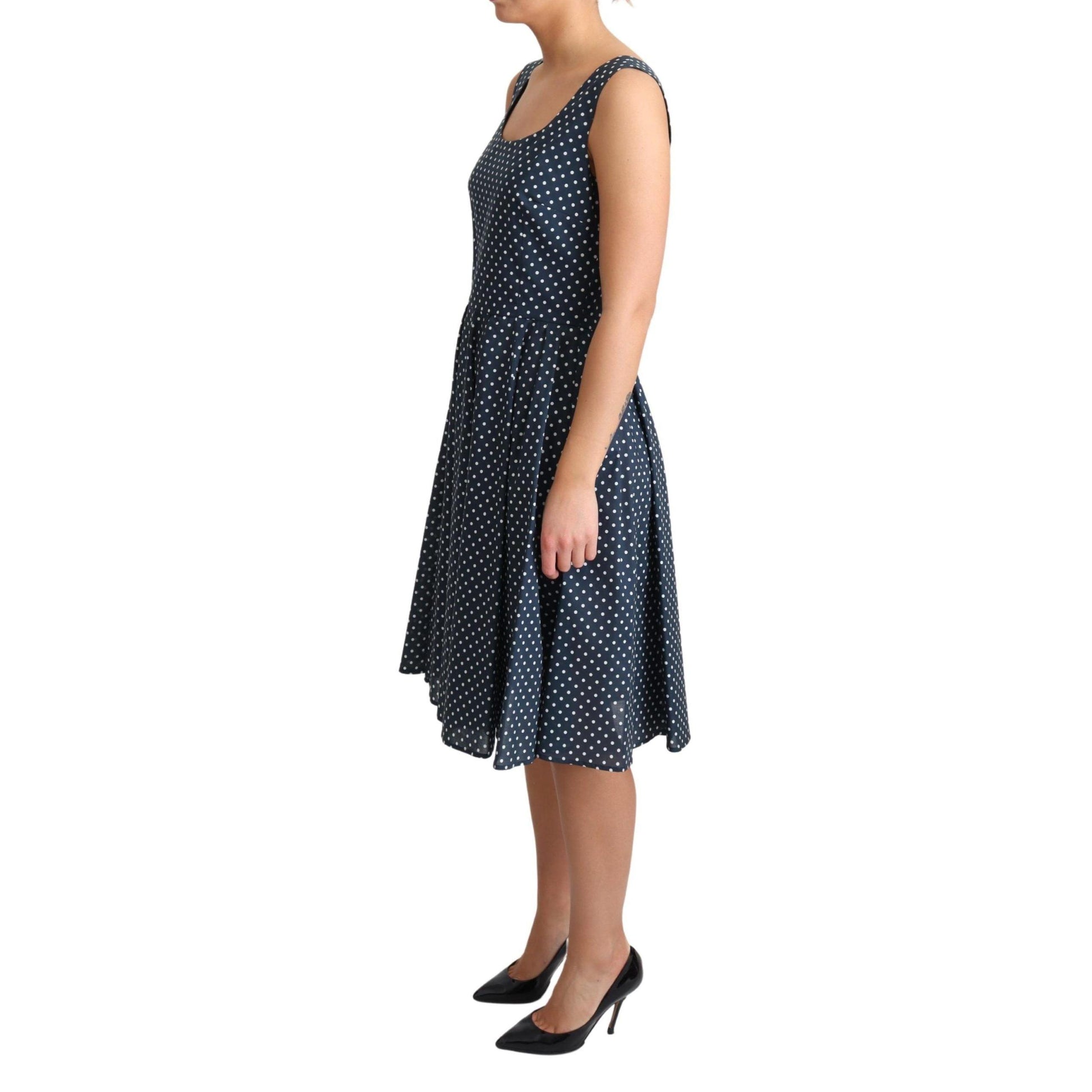 Dolce & Gabbana Blue Dotted Cotton A-Line Gown Dress
