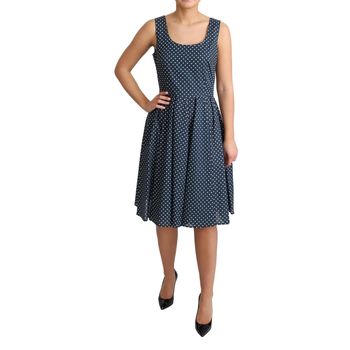Dolce & Gabbana Blue Dotted Cotton A-Line Gown Dress