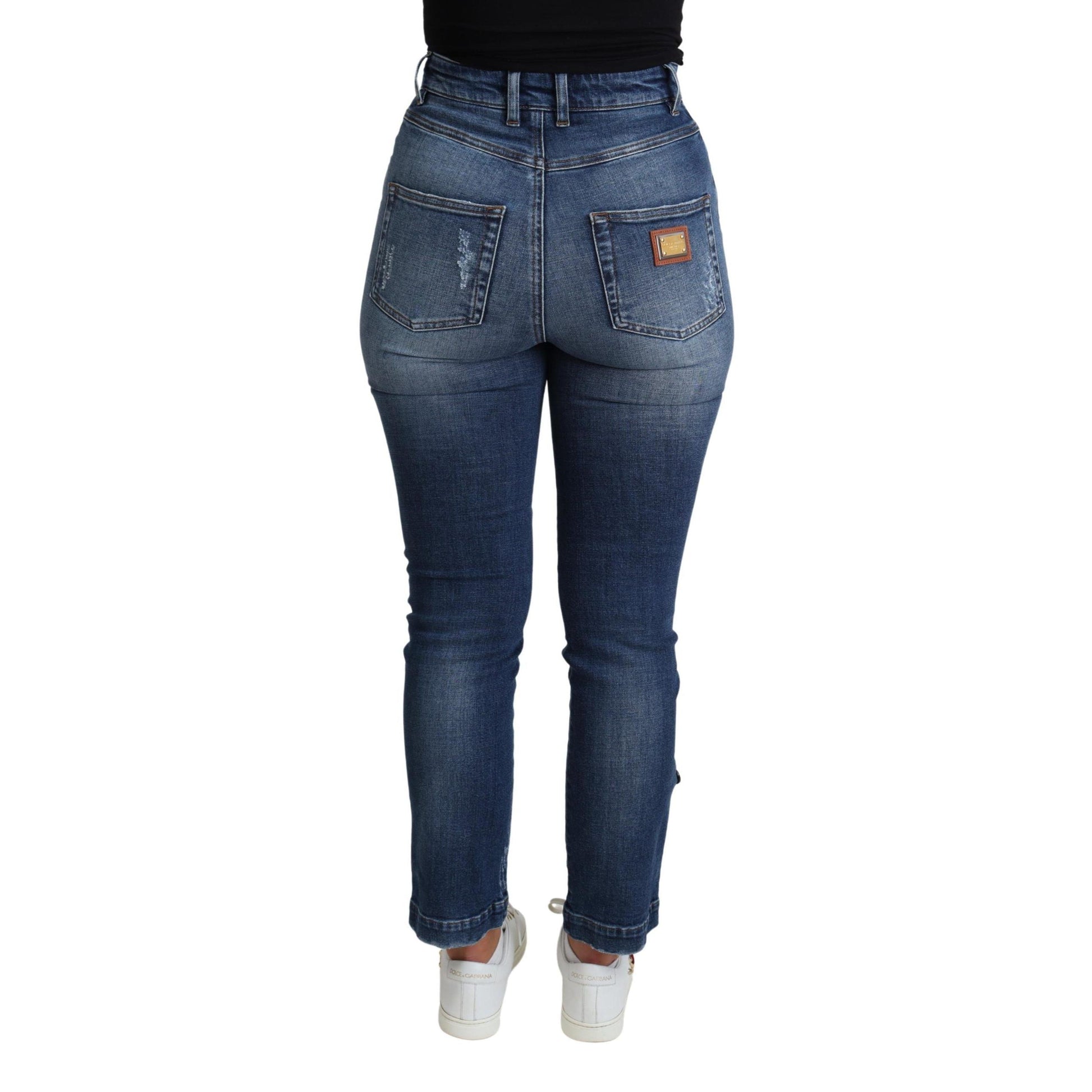 Dolce & Gabbana Blue Embellished Skinny Trouser Cotton Jeans