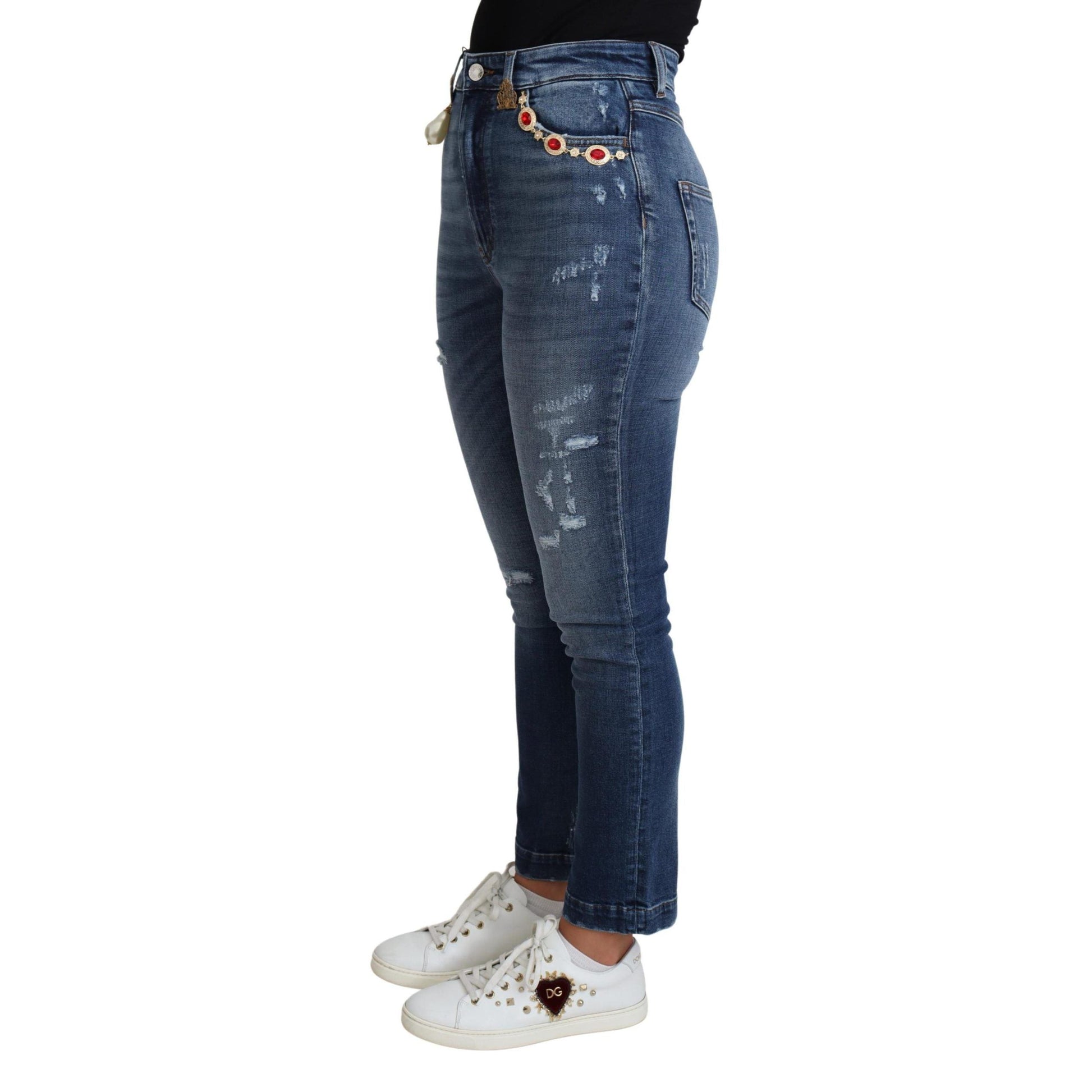 Dolce & Gabbana Blue Embellished Skinny Trouser Cotton Jeans