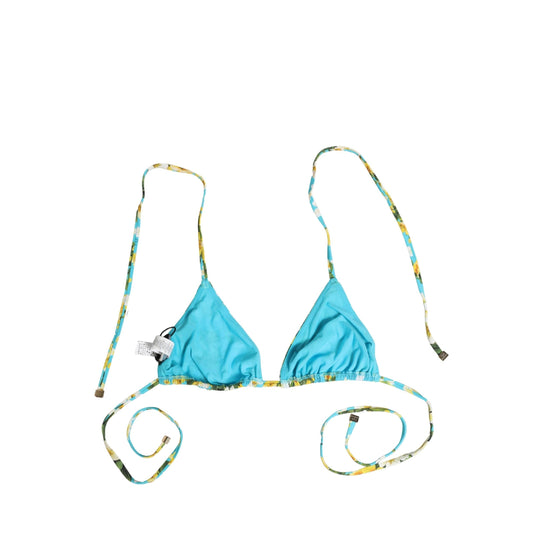 Dolce & Gabbana Blue Floral Print Nylon Halter Bikini Top Swimwear