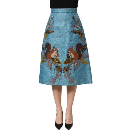 Dolce & Gabbana Blue Jacquard Embroidered A-line Midi Skirt