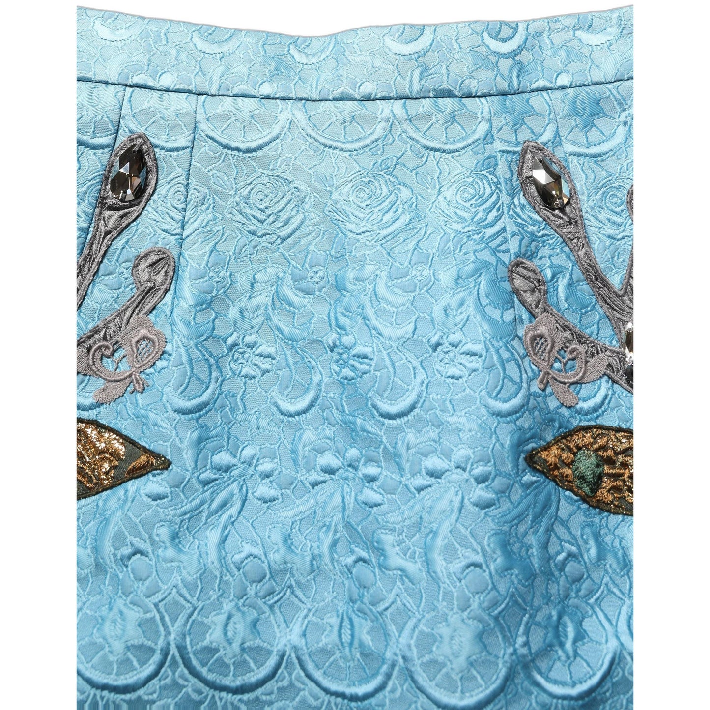 Dolce & Gabbana Blue Jacquard Embroidered A-line Midi Skirt
