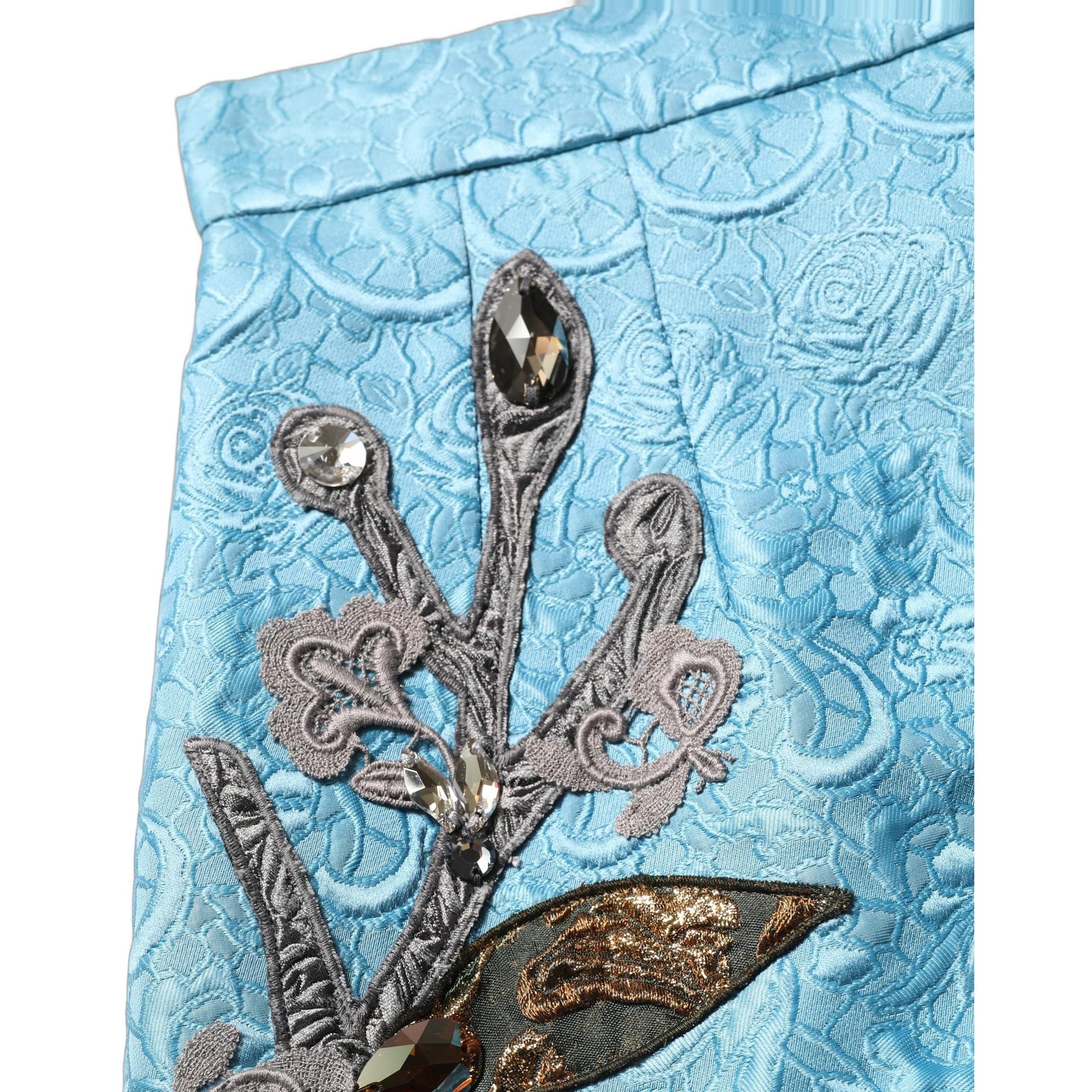 Dolce & Gabbana Blue Jacquard Embroidered A-line Midi Skirt