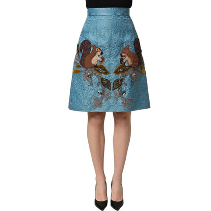 Dolce & Gabbana Blue Jacquard Embroidered A-line Skirt