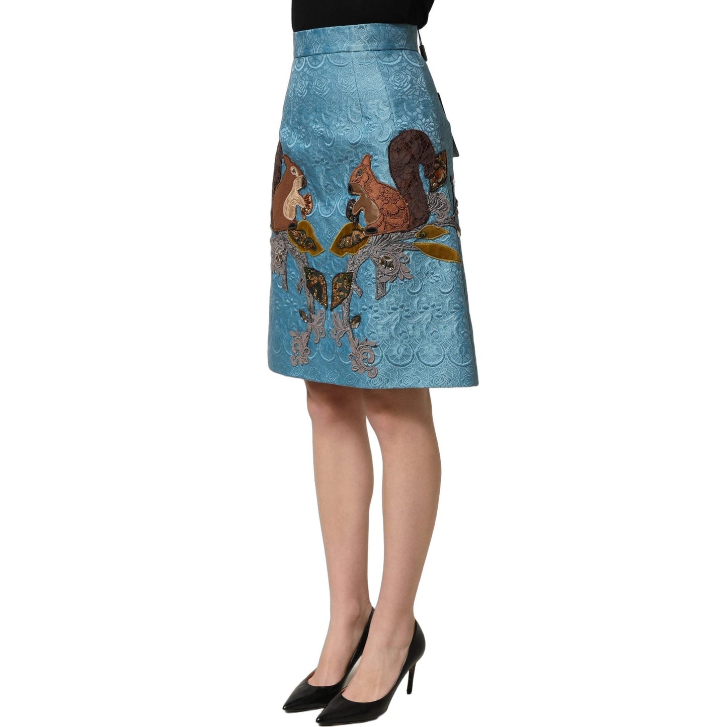 Dolce & Gabbana Blue Jacquard Embroidered A-line Skirt