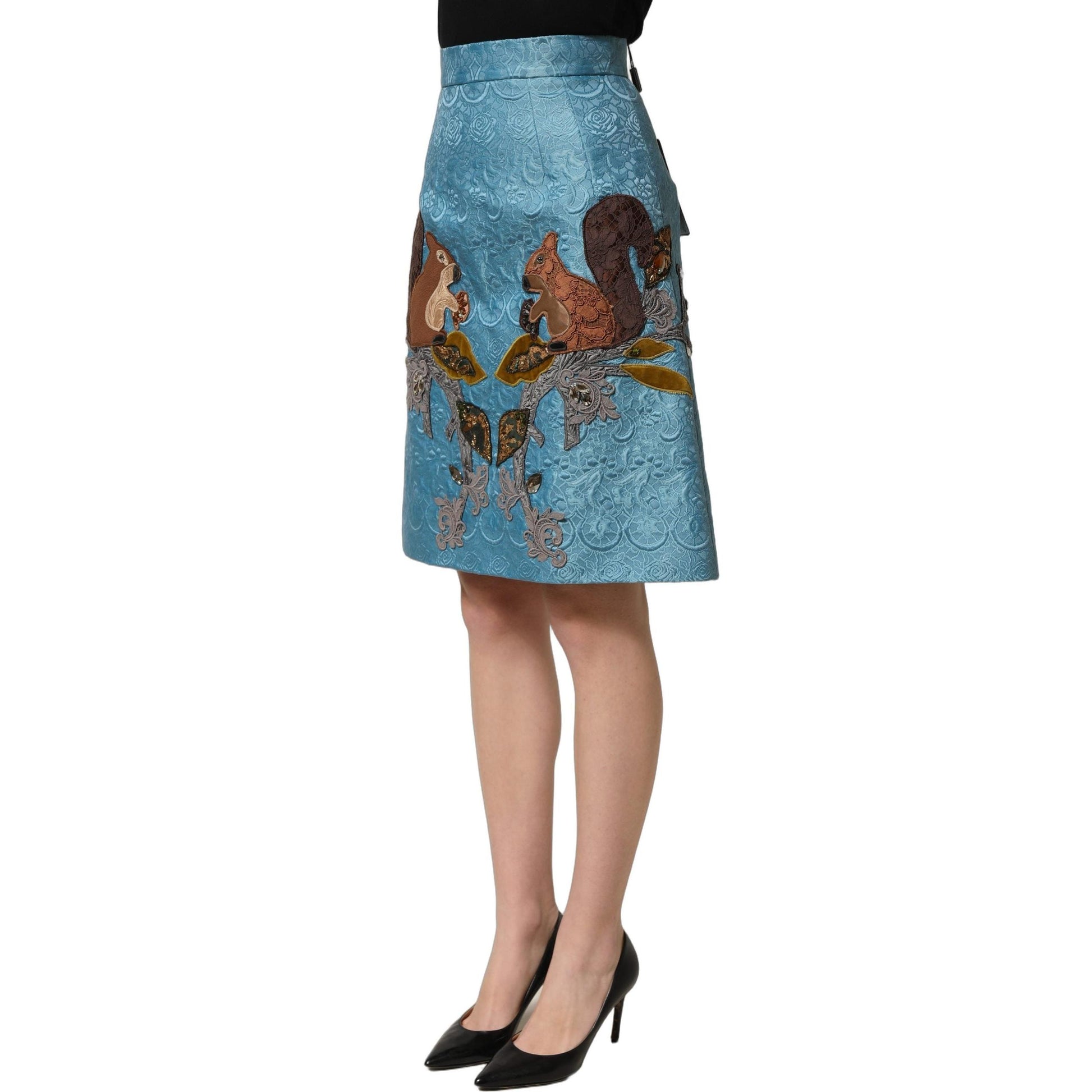 Dolce & Gabbana Blue Jacquard Embroidered A-line Skirt