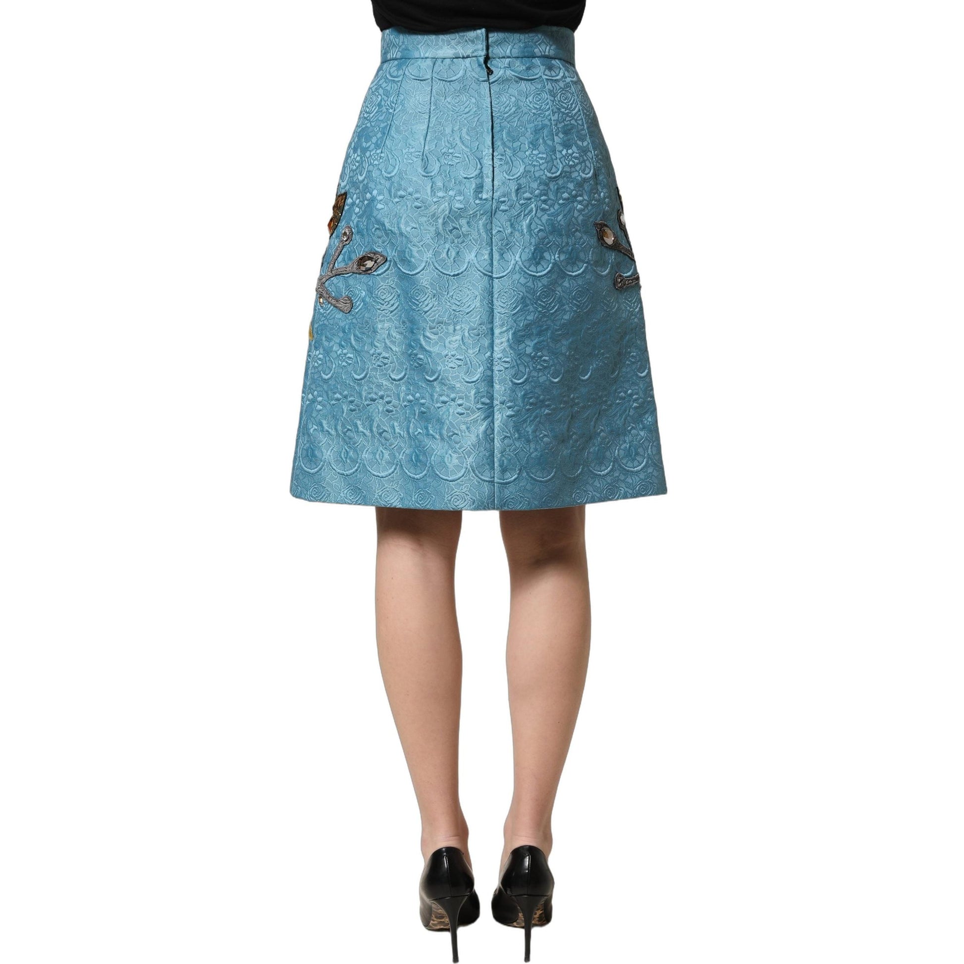 Dolce & Gabbana Blue Jacquard Embroidered A-line Skirt