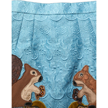 Dolce & Gabbana Blue Jacquard Embroidered A-line Skirt