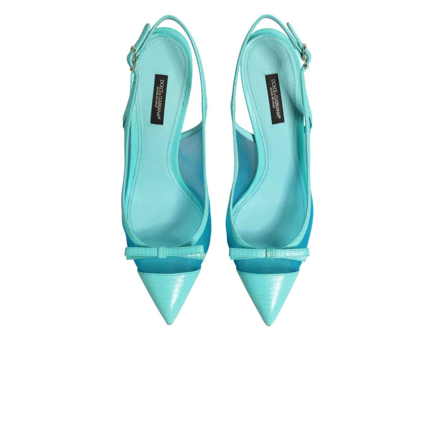 Dolce & Gabbana Blue Leather Mesh Heels Slingback Shoes