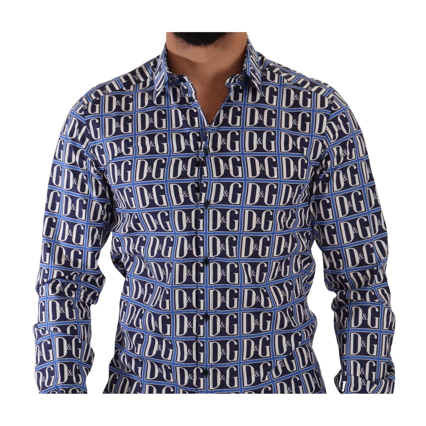 Dolce & Gabbana Blue Logo Mania Slim Fit Cotton Shirt