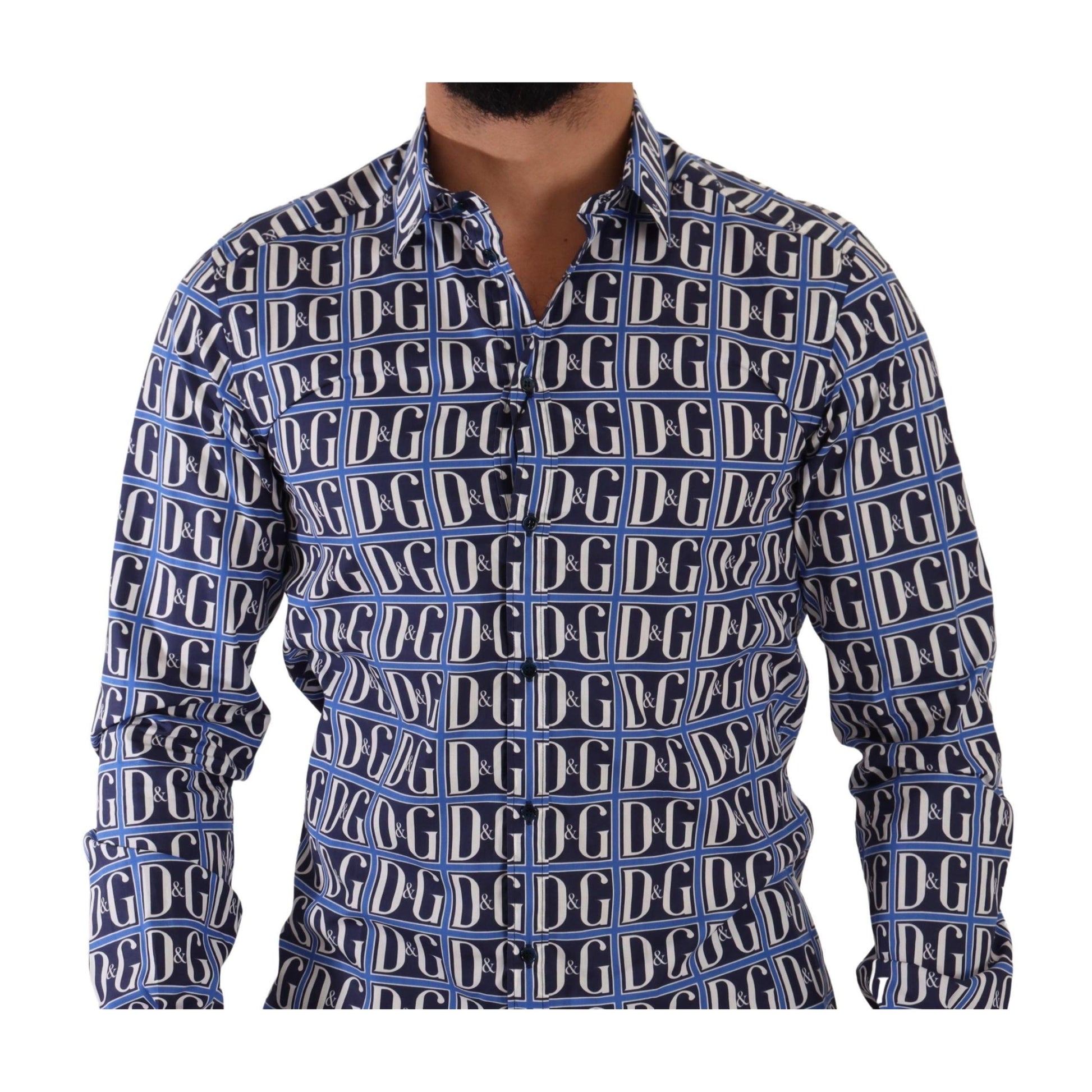 Dolce & Gabbana Blue Logo Mania Slim Fit Cotton Shirt