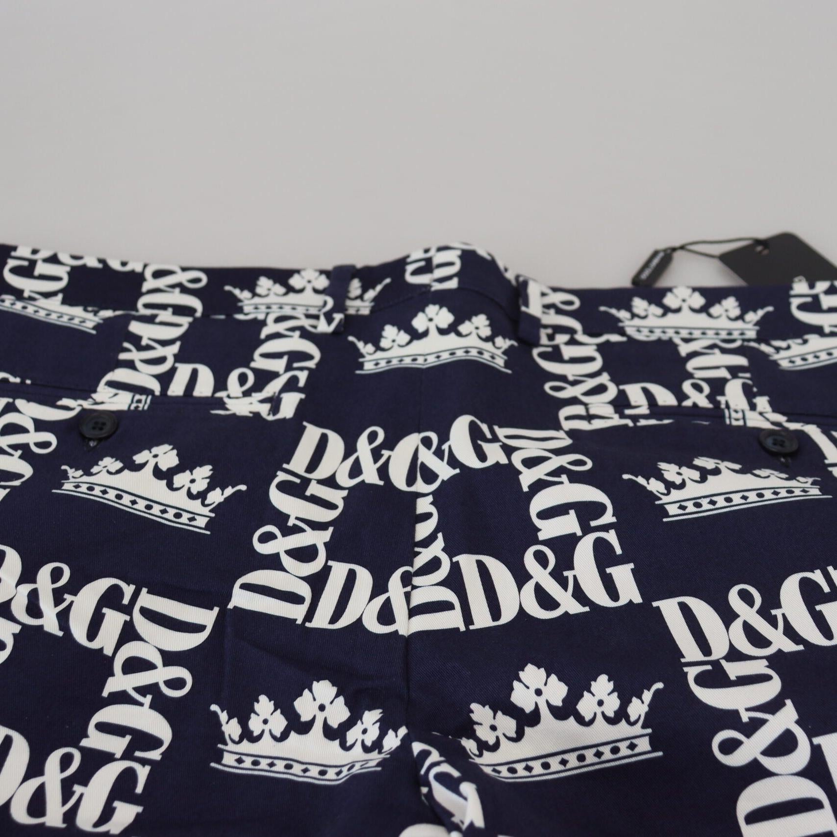 Dolce & Gabbana Blue Logo Print Cotton Chinos Shorts