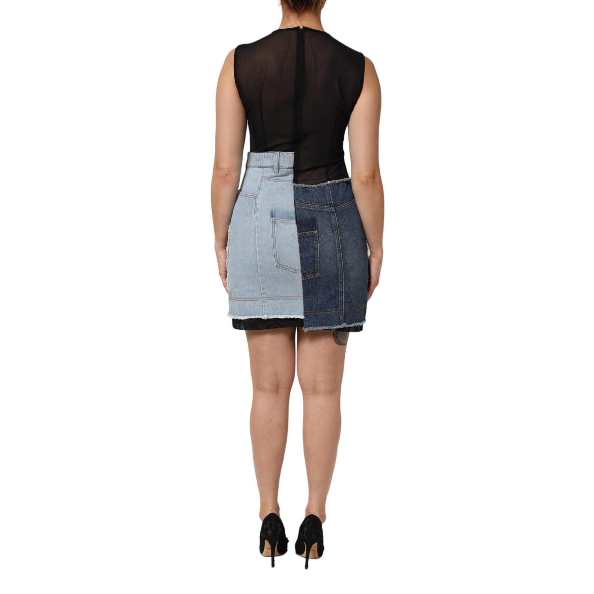 Dolce & Gabbana Blue Nylon Patchwork Denim Sheath Mini Dress