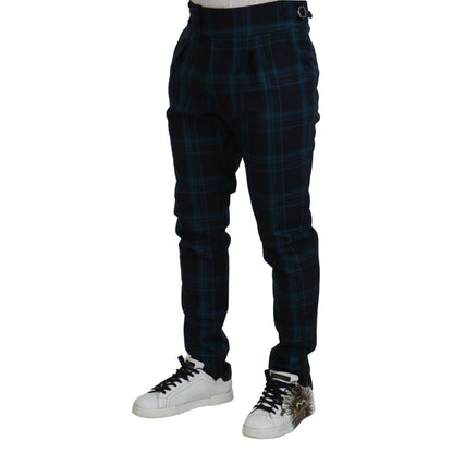 Dolce & Gabbana Blue Purple Plaid Wool Trousers Pants