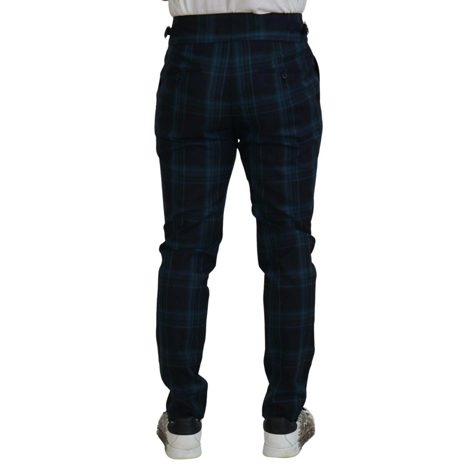 Dolce & Gabbana Blue Purple Plaid Wool Trousers Pants