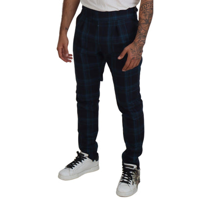 Dolce & Gabbana Blue Purple Plaid Wool Trousers Pants