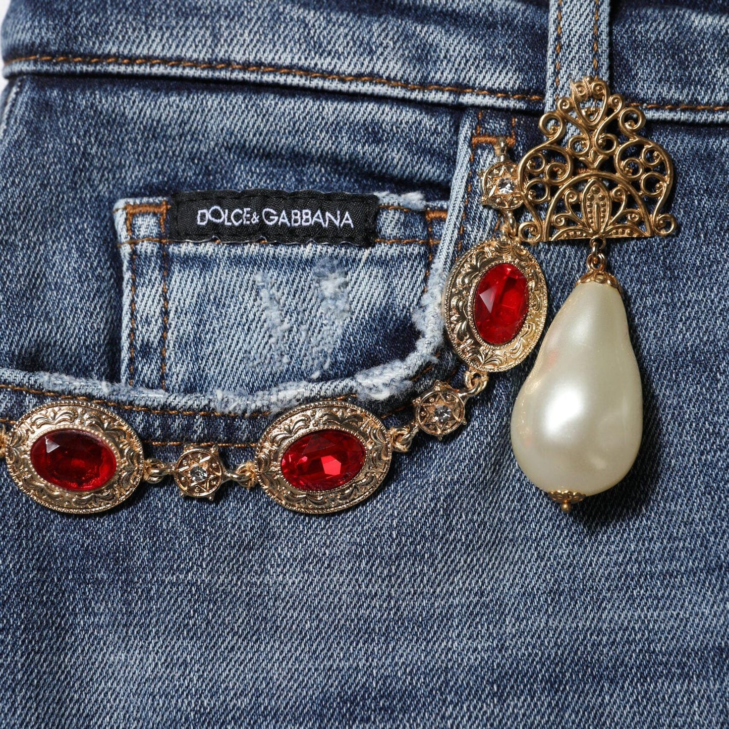 Dolce & Gabbana Blue Rhinestone Embellished Denim Jeans