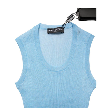 Dolce & Gabbana Blue Semi Sheer Ribbed Sleeveless Tank Top