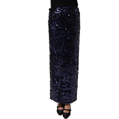 Dolce & Gabbana Blue Sequin High Waist PencilCut Midi Skirt