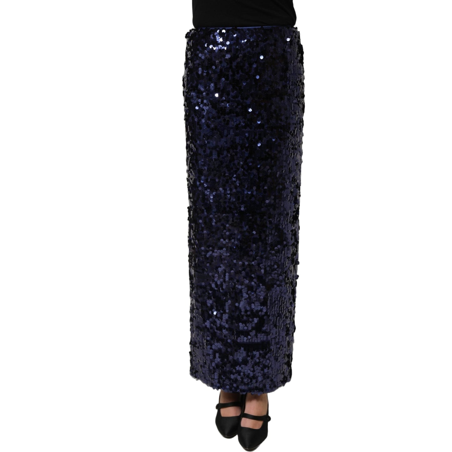 Dolce & Gabbana Blue Sequin High Waist PencilCut Midi Skirt
