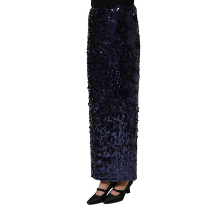 Dolce & Gabbana Blue Sequin High Waist PencilCut Midi Skirt